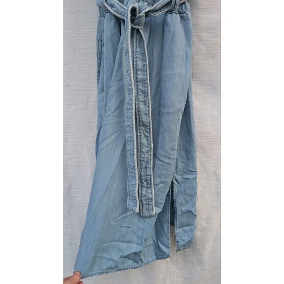 Anthropologie Cloth & Stone Women's Chambray Tank Dress Sz PM Belt Tie Midi Slit - Picture 4 of 8